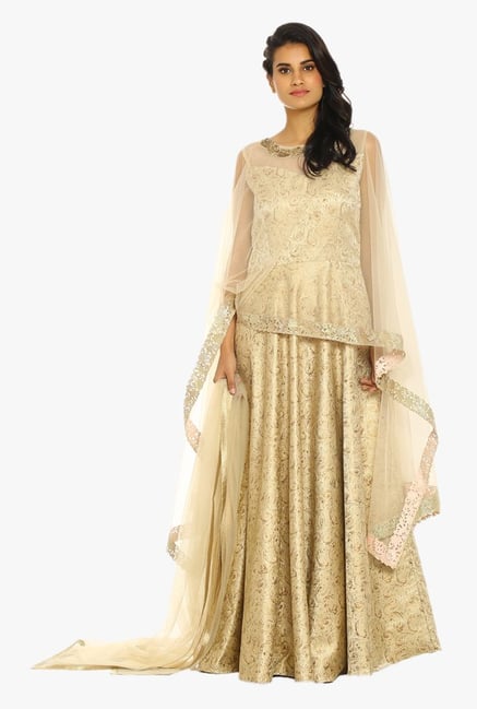 Soch Beige & Gold Embroidered Silk Suit Set Soch Beige & Gold Embroidered Silk Suit Set