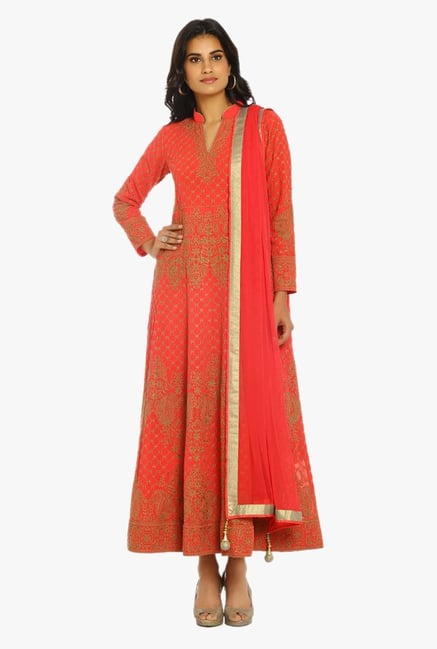 Soch Red & Gold Embroidered Georgette Suit Set Soch Red & Gold Embroidered Georgette Suit Set