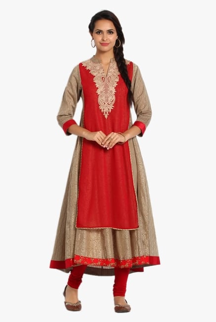Soch Beige & Red Printed Chanderi Kurta Set Soch Beige & Red Printed Chanderi Kurta Set