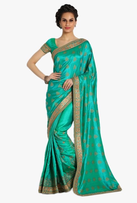 Soch Green Embellished Silk Saree Soch Green Embellished Silk Saree