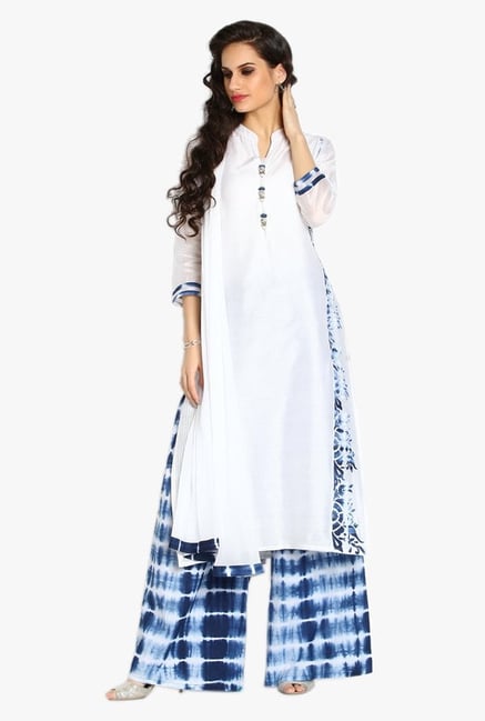 Soch White & Navy Chanderi Kurta With Palazzo Soch White & Navy Chanderi Kurta With Palazzo