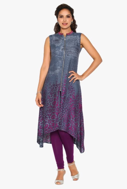 Soch Grey & Purple Printed Rayon Kurta Soch Grey & Purple Printed Rayon Kurta