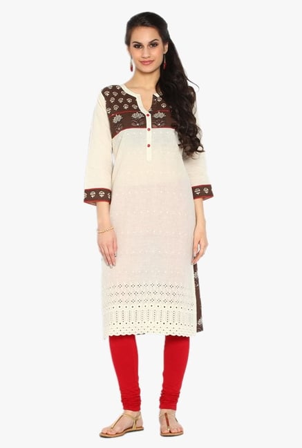 Soch Off White & Brown Printed Cotton Kurta Soch Off White & Brown Printed Cotton Kurta