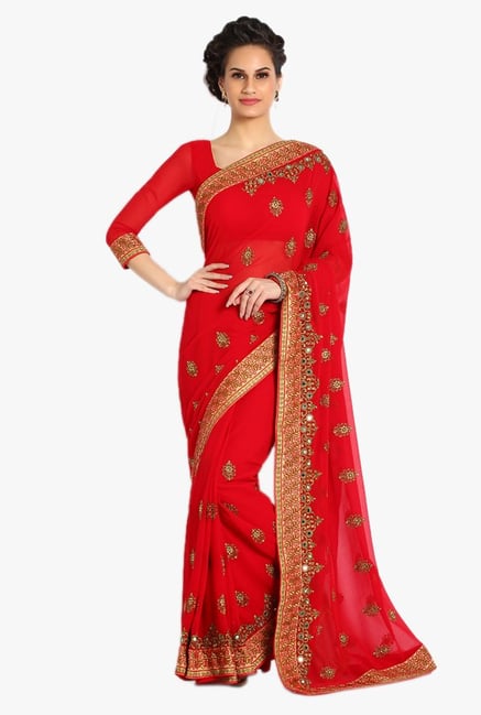 Soch Red Embroidered Georgette Saree Soch Red Embroidered Georgette Saree