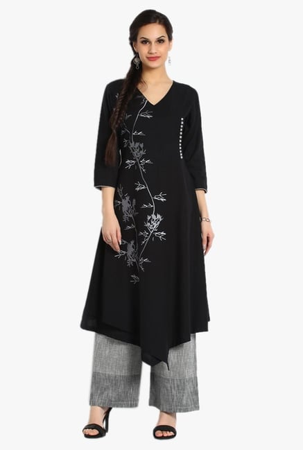 Soch Black & Grey Printed Khadi Kurta With Palazzo Soch Black & Grey Printed Khadi Kurta With Palazzo