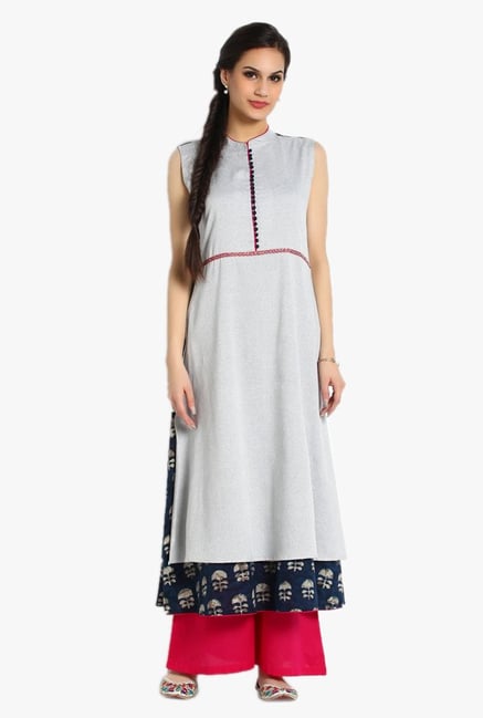 Soch Grey & Pink Printed Cotton Kurta With Palazzo Soch Grey & Pink Printed Cotton Kurta With Palazzo