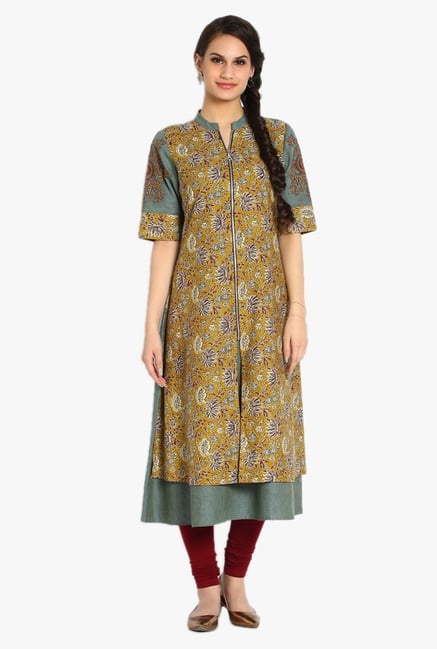 Soch Mustard Printed Jute Cotton Kurta Soch Mustard Printed Jute Cotton Kurta