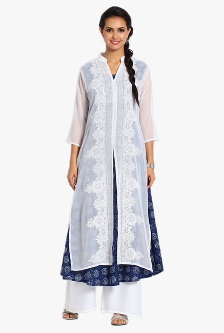 Soch White & Navy Printed Georgette Kurta With Palazzo Soch White & Navy Printed Georgette Kurta With Palazzo
