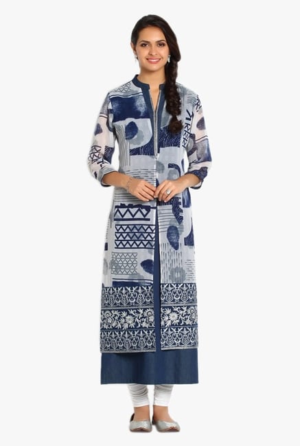 Soch Navy & White Printed Denim Kurta Soch Navy & White Printed Denim Kurta