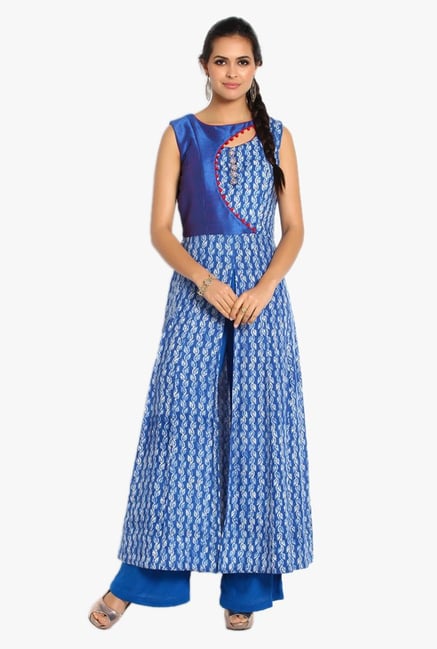 Soch Blue Printed Cotton Kurta With Palazzo Soch Blue Printed Cotton Kurta With Palazzo