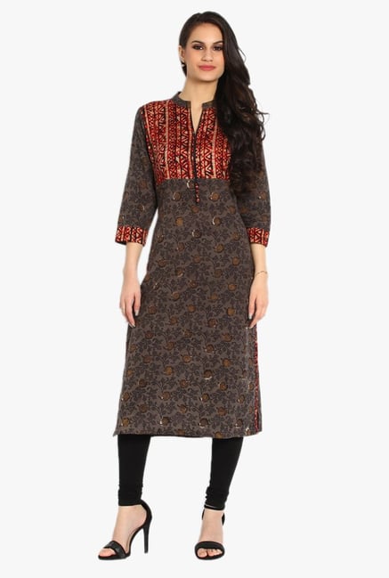 Soch Grey Printed Cotton Kurta Soch Grey Printed Cotton Kurta