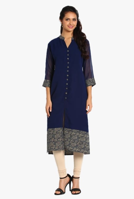 Soch Navy Printed Georgette Kurta Soch Navy Printed Georgette Kurta