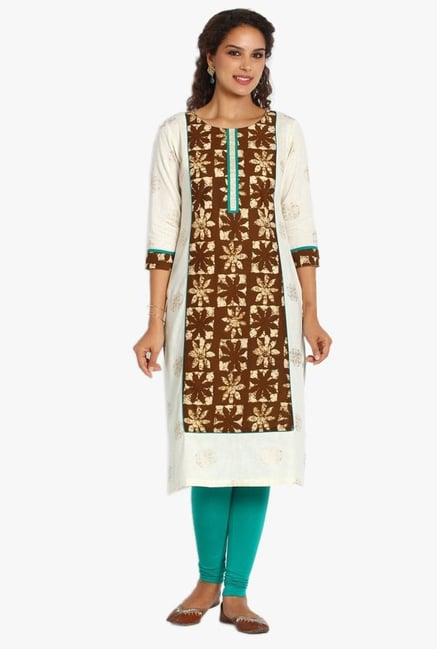 Soch Off White & Brown Printed Khadi Kurta Soch Off White & Brown Printed Khadi Kurta