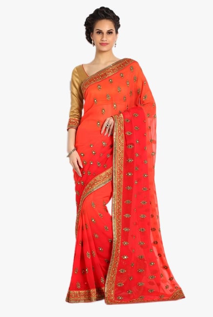 Soch Orange Embroidered Georgette Saree Soch Orange Embroidered Georgette Saree