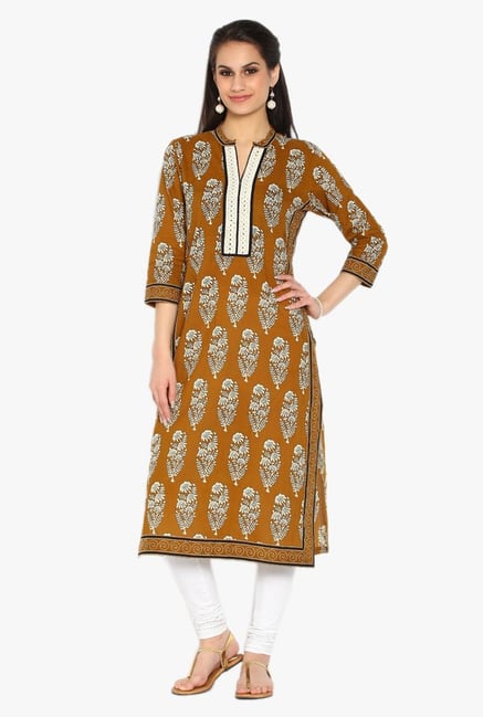 Soch Mustard Printed Cotton Kurta Soch Mustard Printed Cotton Kurta