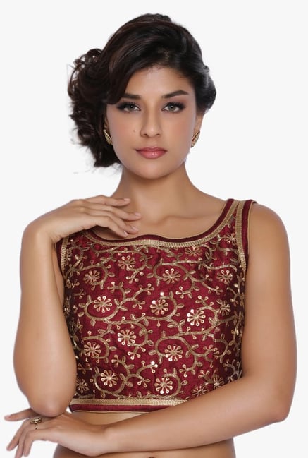 Soch Maroon Embroidered Dupion Blouse Soch Maroon Embroidered Dupion Blouse