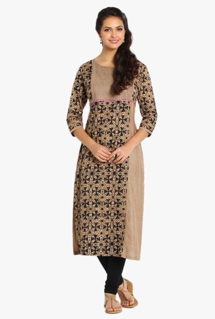 Soch Beige & Black Printed Jute Cotton Kurta Soch Beige & Black Printed Jute Cotton Kurta