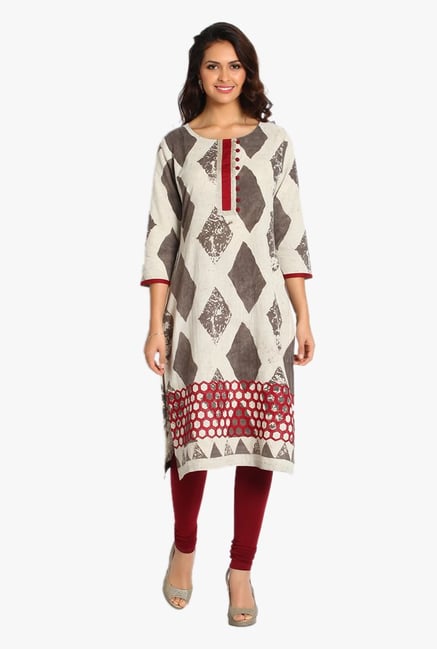 Soch Off White Printed Cotton Kurta Soch Off White Printed Cotton Kurta