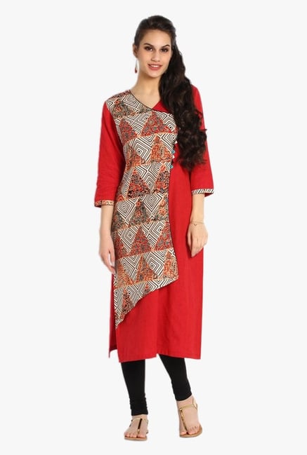 Soch Red Printed Jute Cotton Kurta Soch Red Printed Jute Cotton Kurta