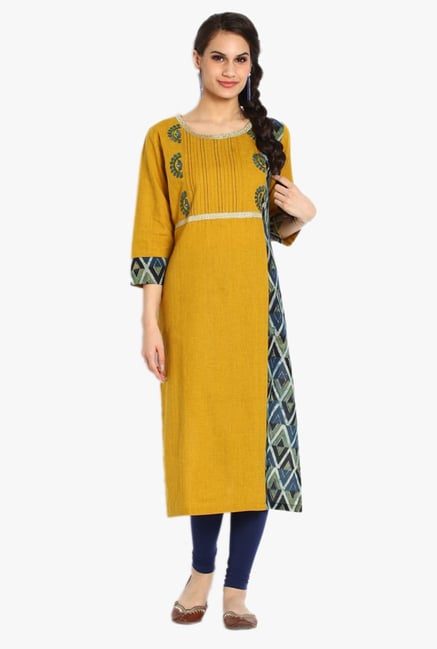 Soch Mustard Printed Jute Cotton Kurta Soch Mustard Printed Jute Cotton Kurta