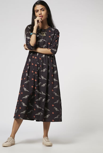 Bombay Paisley by Westside Dark Grey Printed Dress Bombay Paisley by Westside Dark Grey Printed Dress