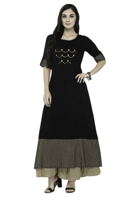 Varanga Black & Beige Viscose Rayon Kurta With Palazzo Varanga Black & Beige Viscose Rayon Kurta With Palazzo