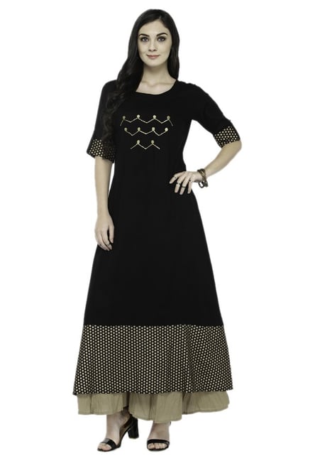Varanga Black Printed Viscose Rayon Kurta Varanga Black Printed Viscose Rayon Kurta