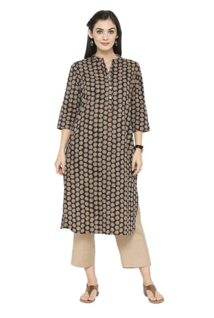 Varanga Brown & Beige Printed Cotton Kurta With Pants Varanga Brown & Beige Printed Cotton Kurta With Pants