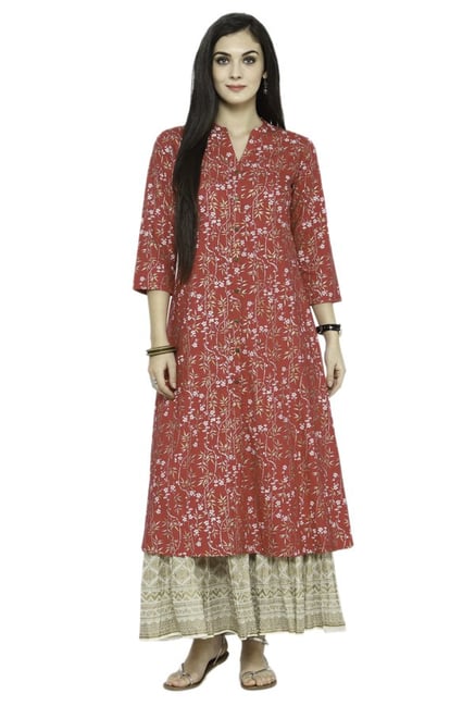 Varanga Pink Floral Print Cotton Kurta Varanga Pink Floral Print Cotton Kurta