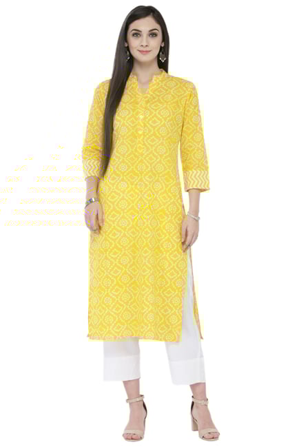 Varanga Yellow Bandhani Cotton Kurta Varanga Yellow Bandhani Cotton Kurta