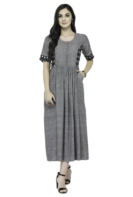 Varanga Grey Textured Cotton Dress Varanga Grey Textured Cotton Dress
