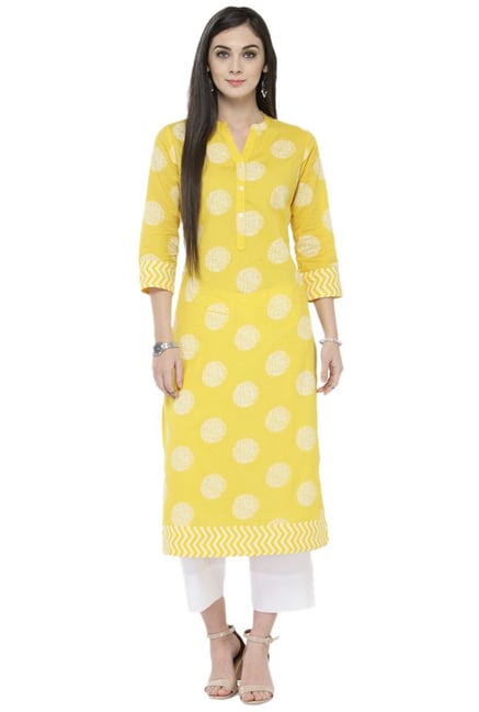 Varanga Yellow Printed Cotton Kurta Varanga Yellow Printed Cotton Kurta