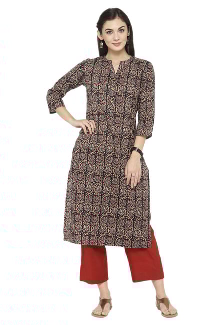 Varanga Brown & Rust Printed Cotton Kurta With Pants Varanga Brown & Rust Printed Cotton Kurta With Pants