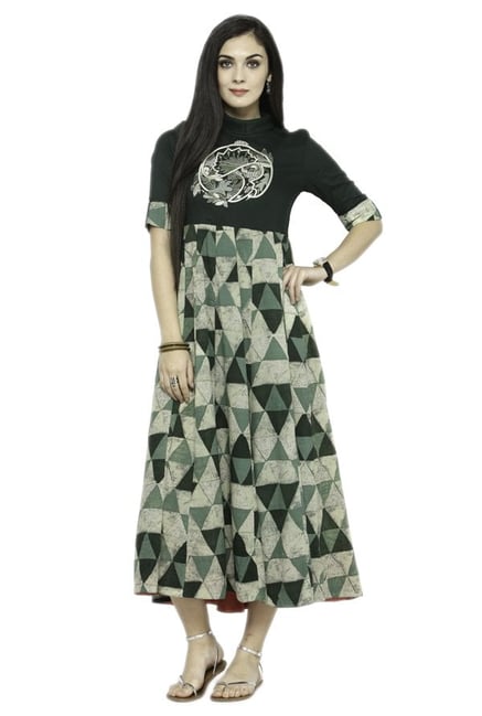 Varanga Green Printed Viscose Dress Varanga Green Printed Viscose Dress
