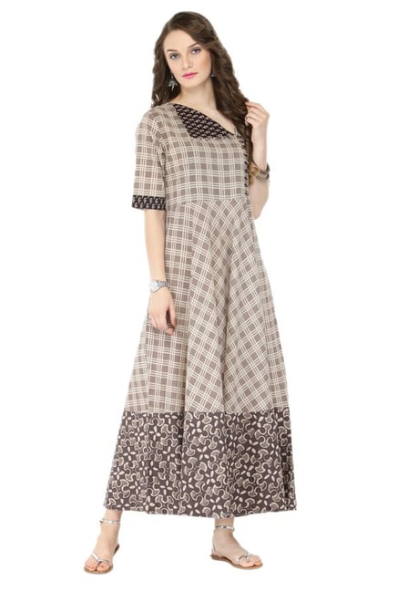 Varanga Beige Printed Cotton Kurta Dress Varanga Beige Printed Cotton Kurta Dress