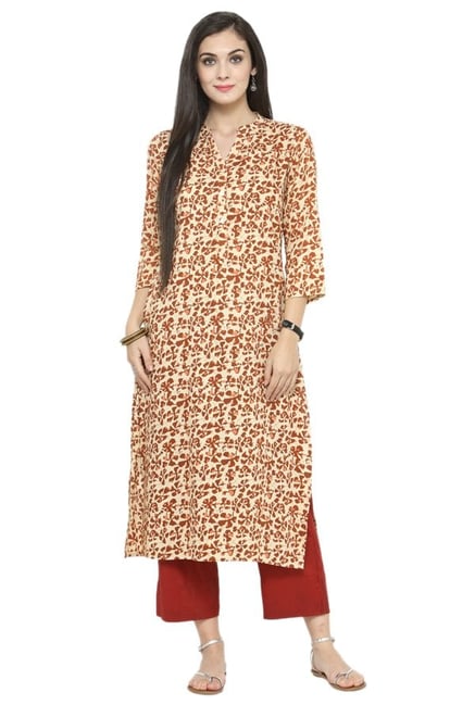 Varanga Cream Printed Cotton Kurta Varanga Cream Printed Cotton Kurta