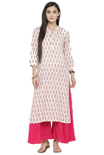 Varanga White Floral Print Cotton Kurta Varanga White Floral Print Cotton Kurta