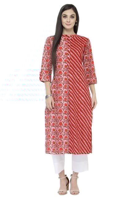 Varanga Rust & White Printed Cotton Kurta With Pants Varanga Rust & White Printed Cotton Kurta With Pants