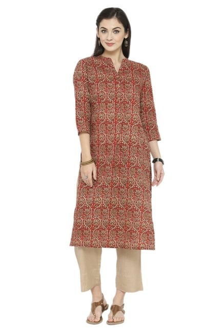 Varanga Rust & Beige Printed Cotton Kurta With Pants Varanga Rust & Beige Printed Cotton Kurta With Pants