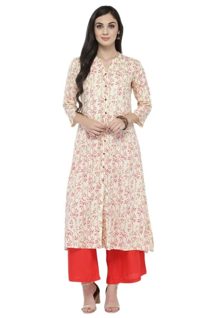 Varanga Off White Printed Viscose Rayon Kurta Varanga Off White Printed Viscose Rayon Kurta