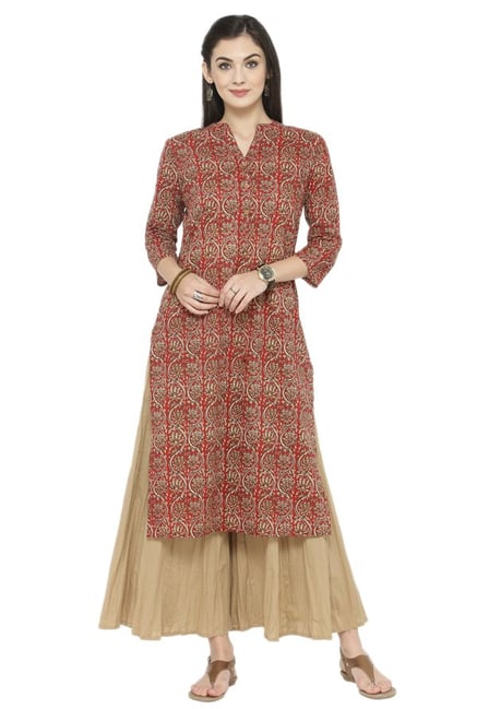 Varanga Rust & Beige Printed Cotton Kurta With Palazzo Varanga Rust & Beige Printed Cotton Kurta With Palazzo