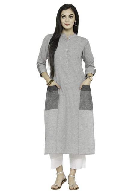 Varanga Grey Textured Cotton Kurta Varanga Grey Textured Cotton Kurta
