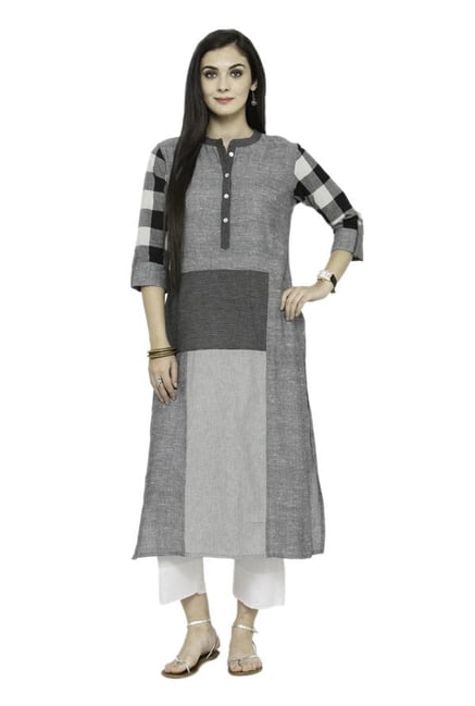 Varanga Grey Textured Cotton Kurta Varanga Grey Textured Cotton Kurta