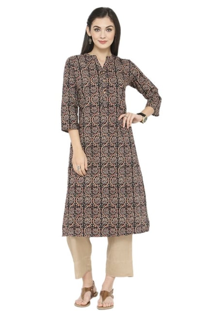 Varanga Brown Printed Cotton Kurta Varanga Brown Printed Cotton Kurta