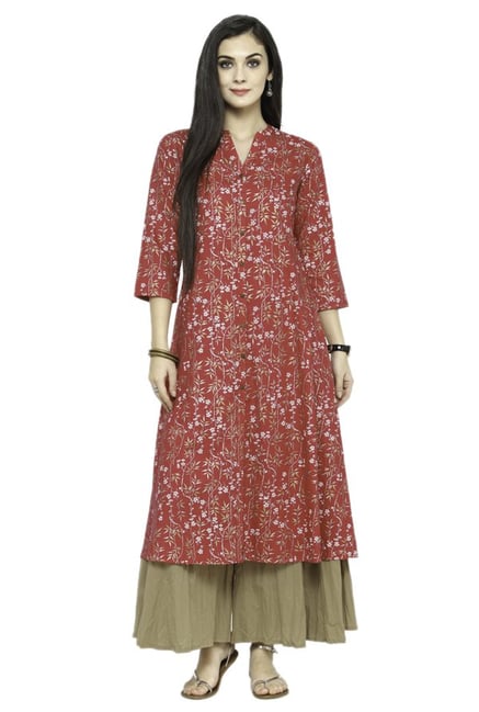Varanga Pink & Beige Viscose Rayon Kurta With Palazzo Varanga Pink & Beige Viscose Rayon Kurta With Palazzo