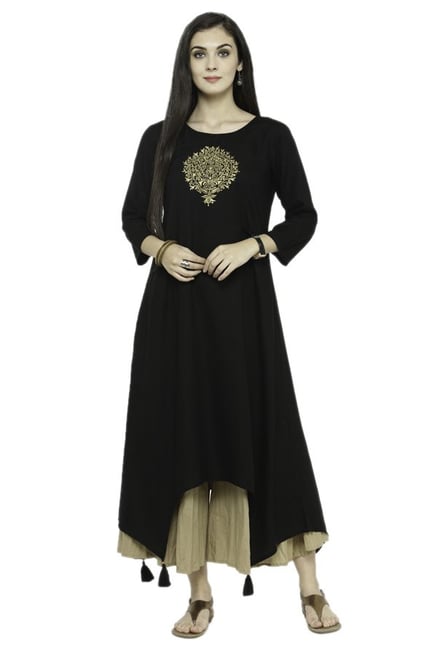 Varanga Black & Beige Viscose Rayon Kurta With Palazzo Varanga Black & Beige Viscose Rayon Kurta With Palazzo