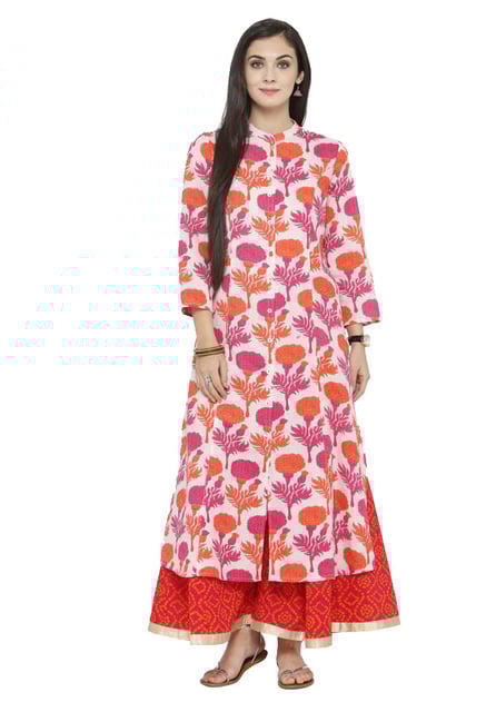 Varanga White & Pink Cotton Kurta With Palazzo Varanga White & Pink Cotton Kurta With Palazzo
