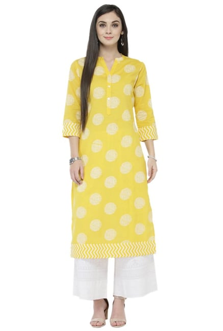 Varanga Yellow & White Printed Cotton Kurta With Palazzo Varanga Yellow & White Printed Cotton Kurta With Palazzo