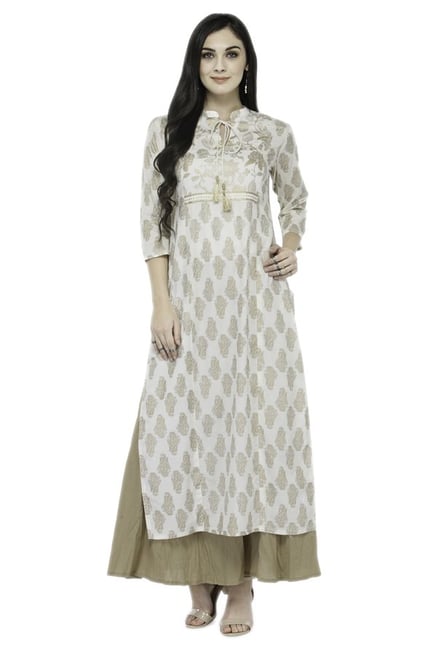 Varanga White & Beige Viscose Rayon Kurta With Palazzo Varanga White & Beige Viscose Rayon Kurta With Palazzo
