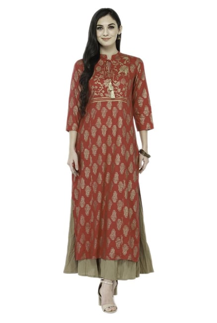 Varanga Pink & Beige Viscose Rayon Kurta With Palazzo Varanga Pink & Beige Viscose Rayon Kurta With Palazzo